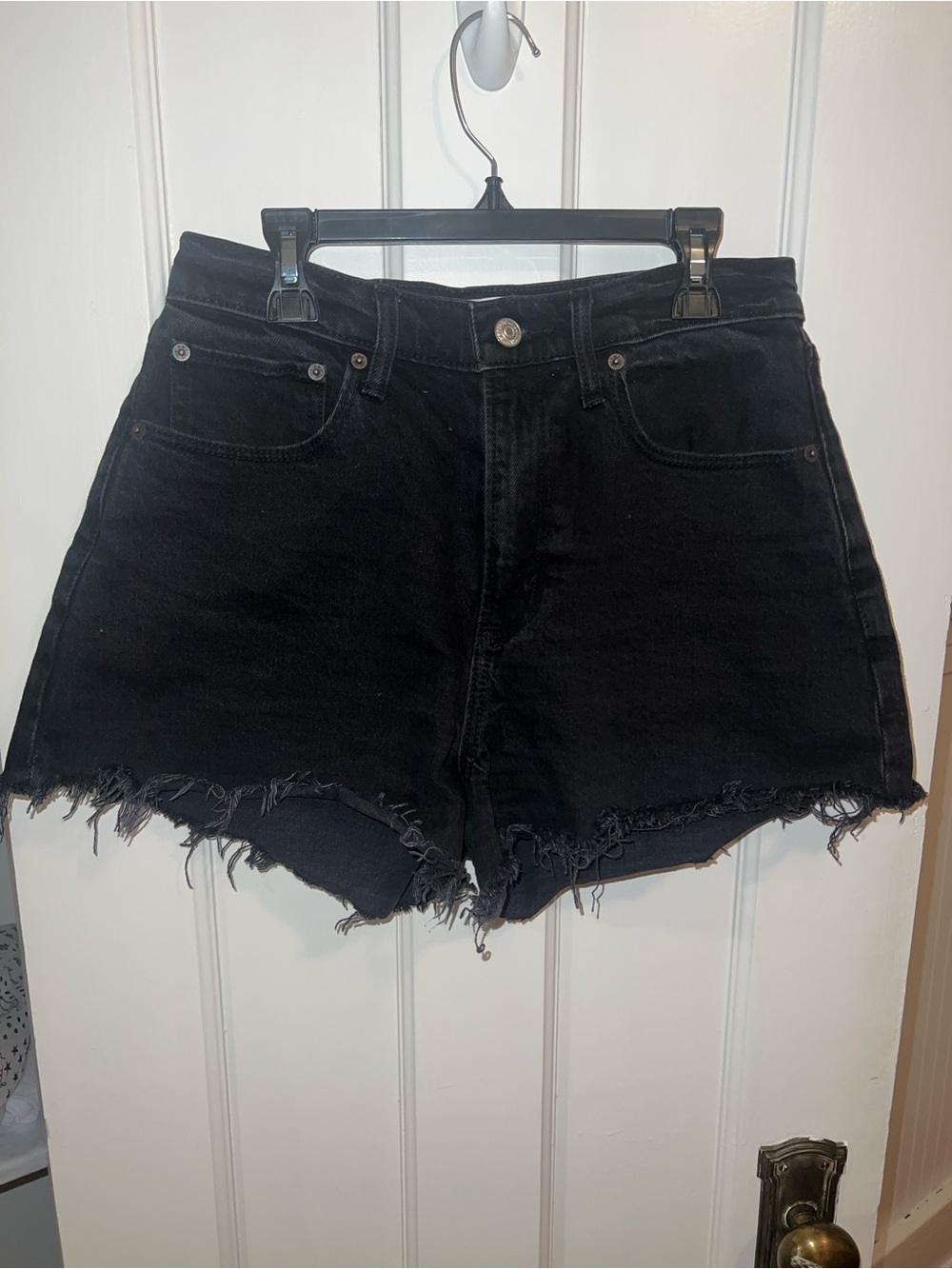 Abercrombie & Fitch Black Distressed 90s Relaxed Cutoff Jean Shorts - CURVE LOVE
